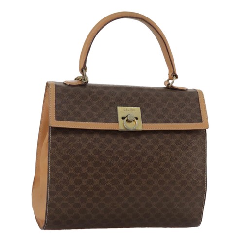 CELINE Macadam Canvas Hand Bag PVC Leather Brown Auth 97775
