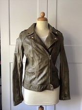 Stradivarius Damen Lederjacke Biker Gr.M Khaki Neu ohne Etikett)