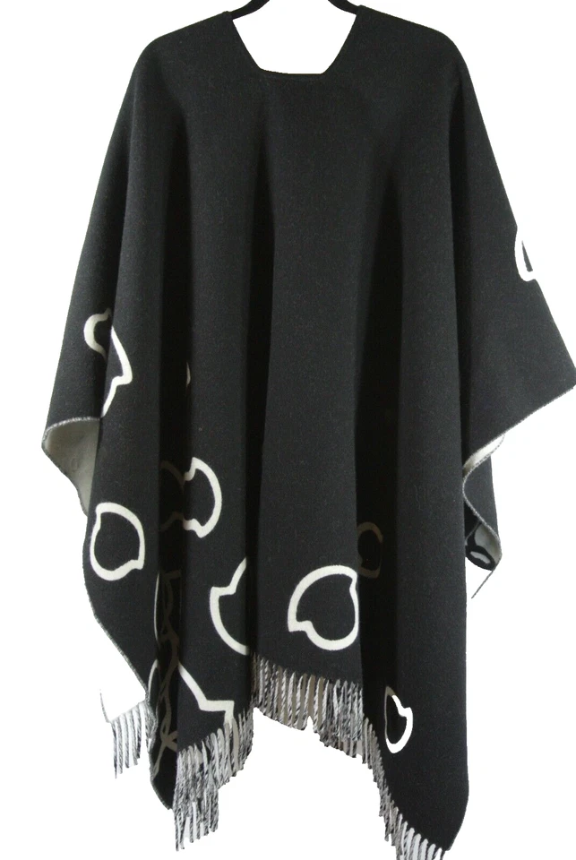 NUEVO Moncler Logo Jacquard Mezcla de Lana Virgen Capa en Negro/Blanco Talla Única #S7173 Foto 3 de 4