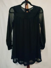 H&M women sz 2 lined Dress Tunic black LS zip back gathered in front