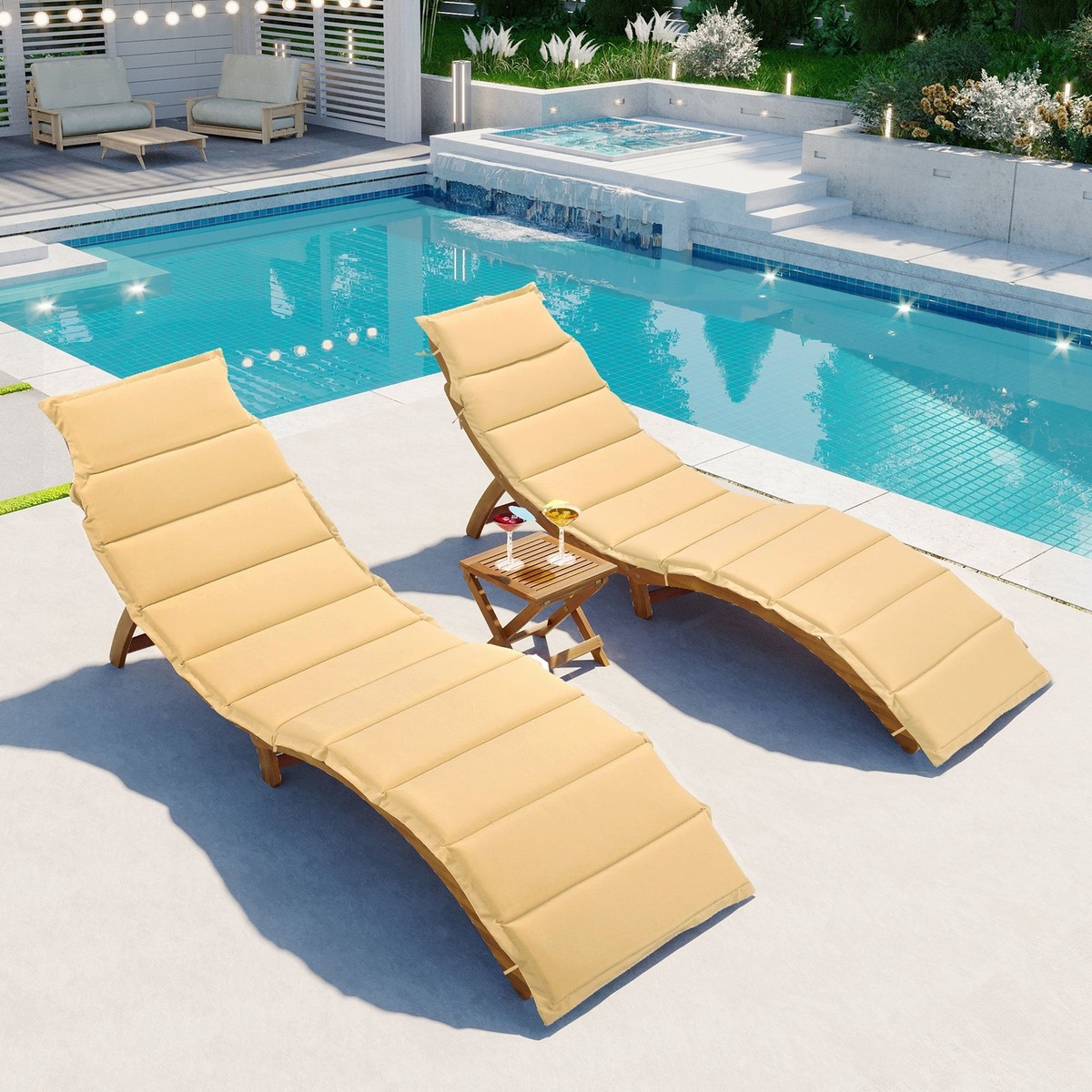 Portable Brown Chaise Lounge Set with Foldable Table for Outdoor