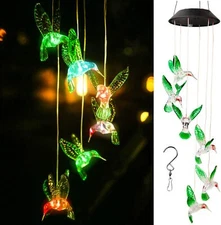 Color-Changing Solar Powered Hummingbird Wind Chime LED Lights Yard Garden Decor