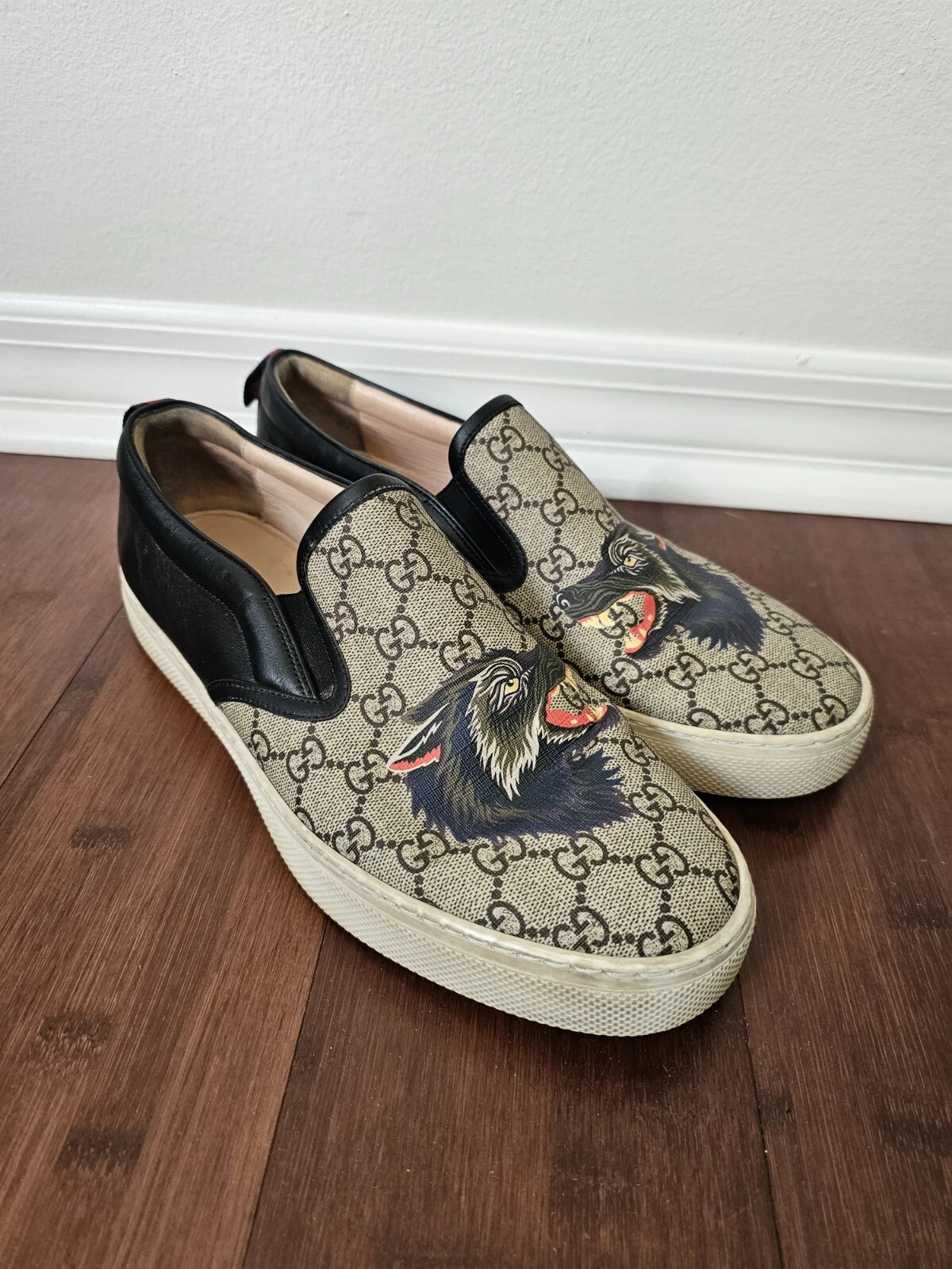 Authentique Gucci Angry Wolf toile cuir homme à enfiler taille 10,5 US/Occasion/sans boîte (064)