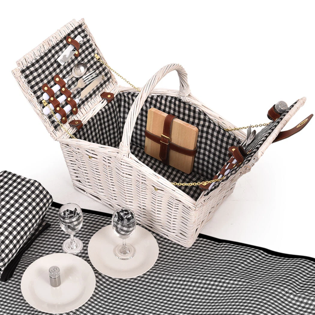 2 Person Picnic Basket Baskets Set Outdoor Blanket Deluxe Willow