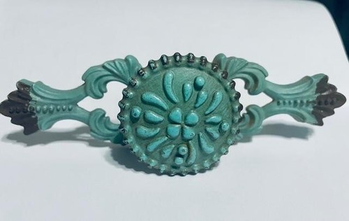 Vintage Antique Aqua Blue Turquoise Teal Distressed Knob Pull Handle Set of 3 - Picture 2 of 2