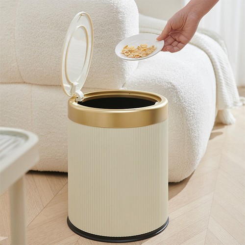 15L Bathroom Trash Can with Swing Lid,White Gold Garbage Can Office Waste Basket - Picture 6 of 20
