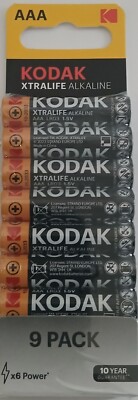 9pk New Kodak Xtralife Alkaline Batteries