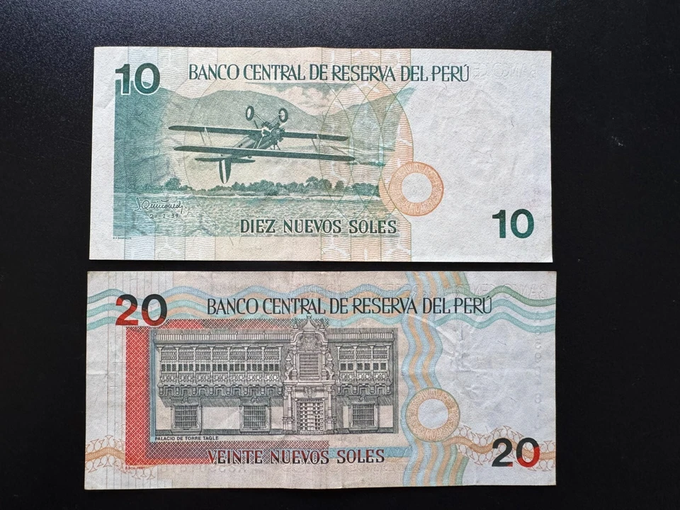 Peru 10, 20 Nuevos Soles Banknotes 1999 "Printer BABN" Issue Very Rare Date 2pcs - Image 2 of 2