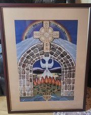 Unusual Large Scottish Religious Poster Framed Size 61x79 Scotland Print Church 