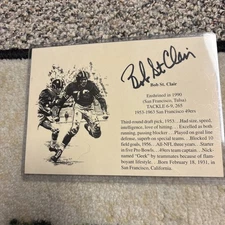 RARE Bob St. Clair Pro Football HOF Illustration AUTOGRAPH - San Francisco 49ers