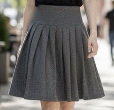 Vtg 70s Pleated Wool Academia Skirt Made in Italy Women s Grey A-Line Midi Sz M