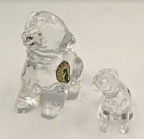Waterford Crystal Labrador Retriever Dog Figurine & Pup 3” Vintage Paperweight