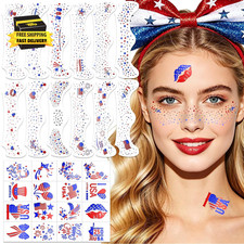 28 PCS 4Th of July Freckles Face Tattoos, Glitter Red White Blue USA Flag Stars