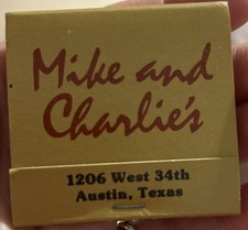 Rare Vintage Austin Texas Unstruck Full Matchbook Mike & Charlie’s Restaurant