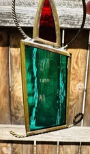 Stained Glass Candlestick Vintage Christmas Ornament Suncatcher 4.25 inches