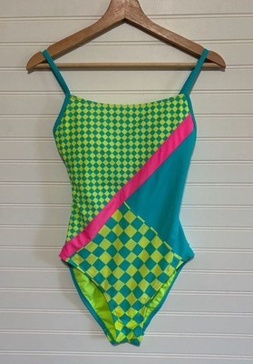 TYR Women's Neon Checkered One-Piece Swimsuit, Size M