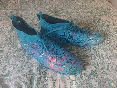 Juzecx Soccer Cleats Blue Multicolor High Top Football Boots FG Lace Up Size 39