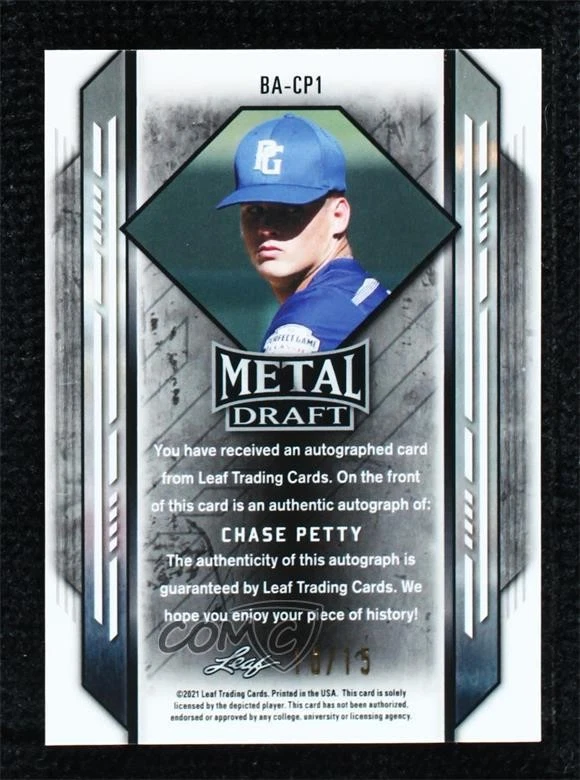 2021 Leaf Metal Draft Blue Crystals /15 Chase Petty #BA-CP1 Auto - Image 2 of 2