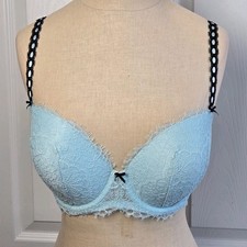 VICTORIA'S SECRET DREAM ANGELS RIBBON FLORAL LACE Size 32DDD Aqua Blue