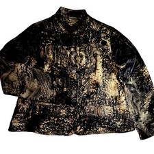 Chico's Black/Gold Paisley Button-Front Collared Jacket w/ Pockets Size 2