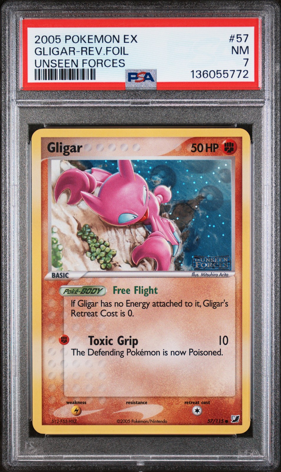 2005 POKEMON EX UNSEEN FORCES #57 GLIGAR-REVERSE FOIL PSA 7