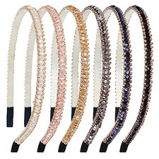 6 Pack Decorative Sparkly Glitter Crystal Rhinestone Headbands - Bling Beaded