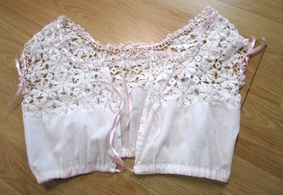 Antique 1900s Edwardian White Cotton Corset Cover Camisole Lace Top Blouse Med - Image 4 of 4