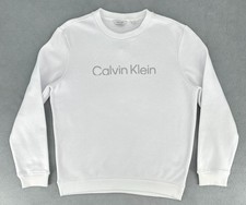 Calvin Klein Sweatshirt Mens Medium White Spell Out Center Logo Bieber Pullover