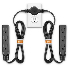 12 Ft Twin Extension Cord Power Strip Dual Flat Wall Plug Split Multi Outlet