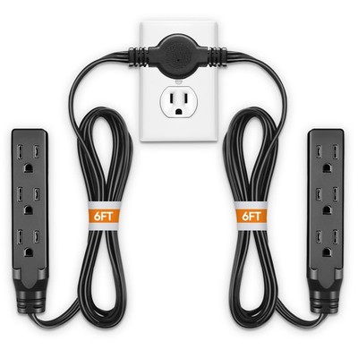 12 Ft Twin Extension Cord Power Strip Dual Flat Wall Plug Split Multi Outlet