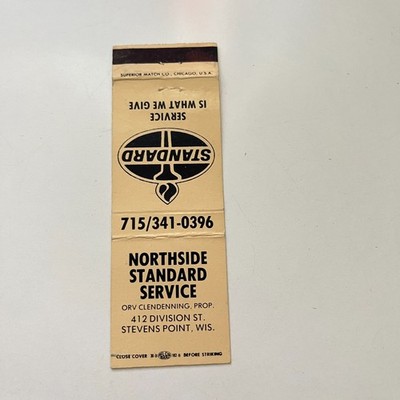 Northside Standard Service Stevens Point WI Vintage Matchbook Cover 4MB74-2