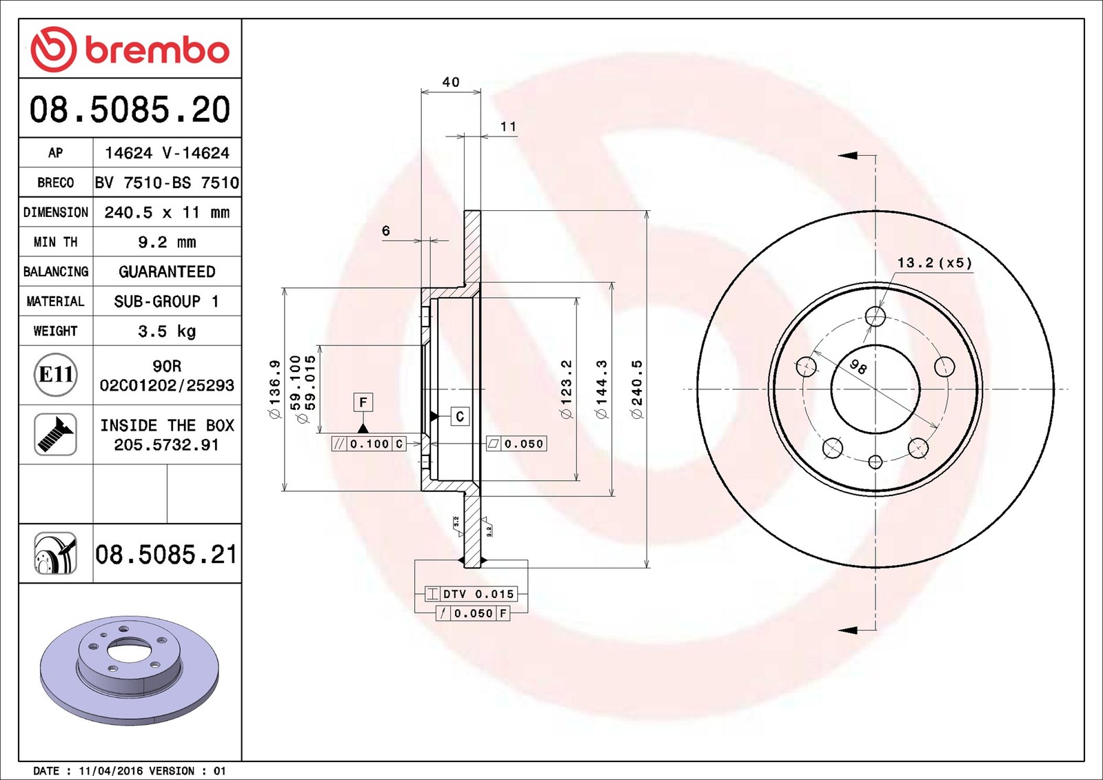 Fits ALFA ROMEO SPIDER Convertible Brembo Coated Brake Discs Rear 1994-2005 Pair - Image 22
