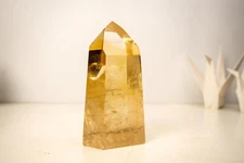 AAA-Grade Golden Honey Citrine Obelisk with Graphite Rutile Inclusions, 5.2 Lb.