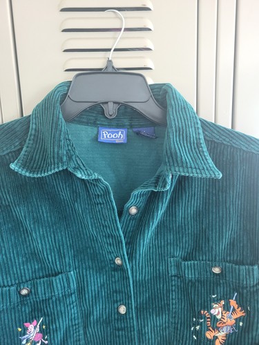 VTG 90s DISNEY Winnie The Pooh Piglet Tigger Green Corduroy Button Shirt Med Y2K - Picture 3 of 14