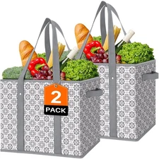 2 Pack Reusable Grocery Bags Large Water Resistant Shopping Tote Foldable