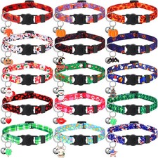 15 Pcs Holiday Cat Collars Thanksgiving Christmas Adjustable Breakaway Cat Co...