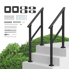 VEVOR 2 PCS 2-3 Handrails for Outdoor for Seniors Porch Deck Black Square Tube