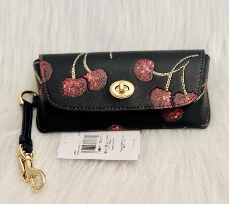 NWT COACH CDD74 Sunglass Case In Smooth Leather With Cherry Print