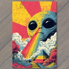 Art Print Alien Rainbow Pyramid Sunburst Trippy Surreal Cosmic Beam Retro Art
