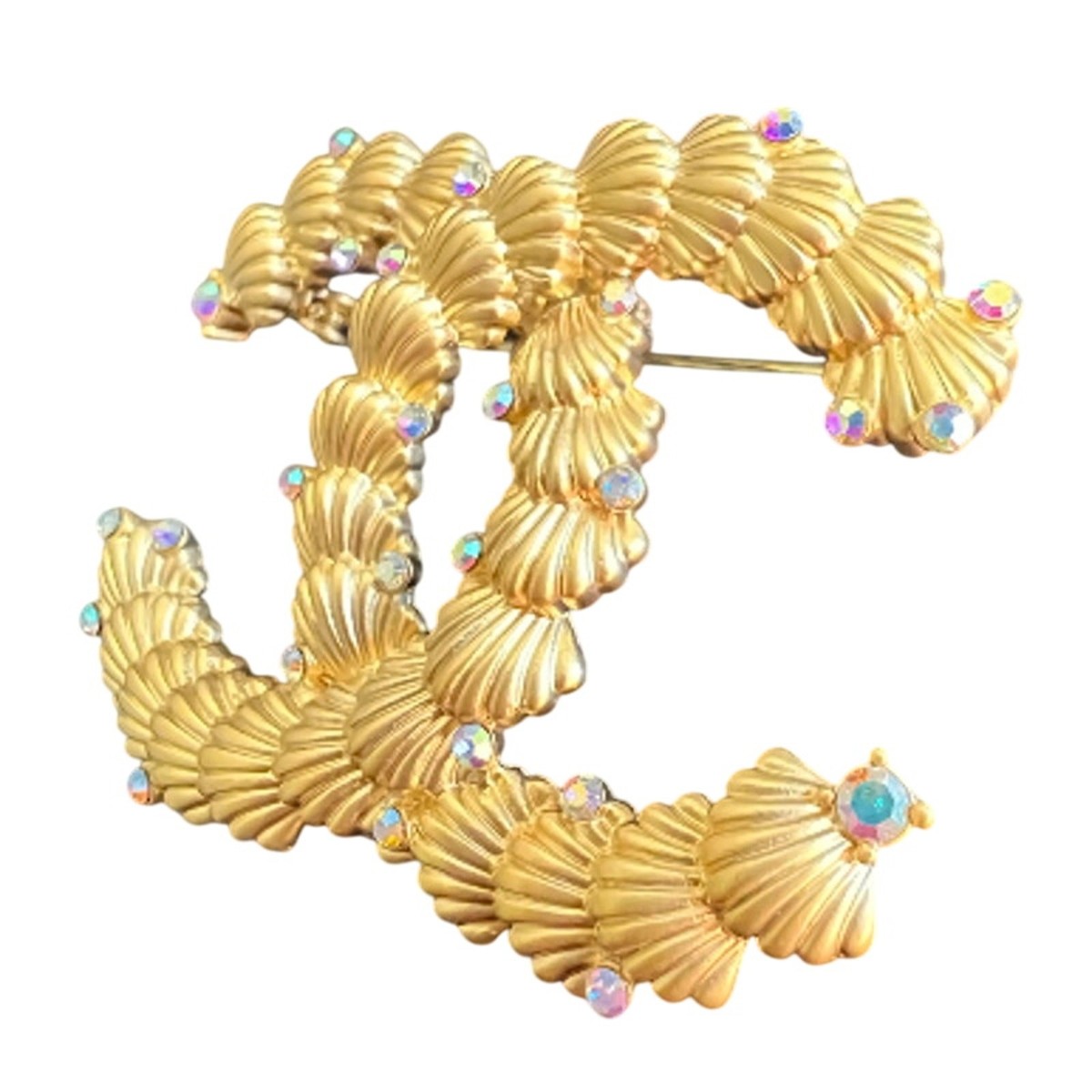 CHANEL シャネル Chanel Brushed Gold Iridescent Crystal Seashell Brooch Autumn 2023