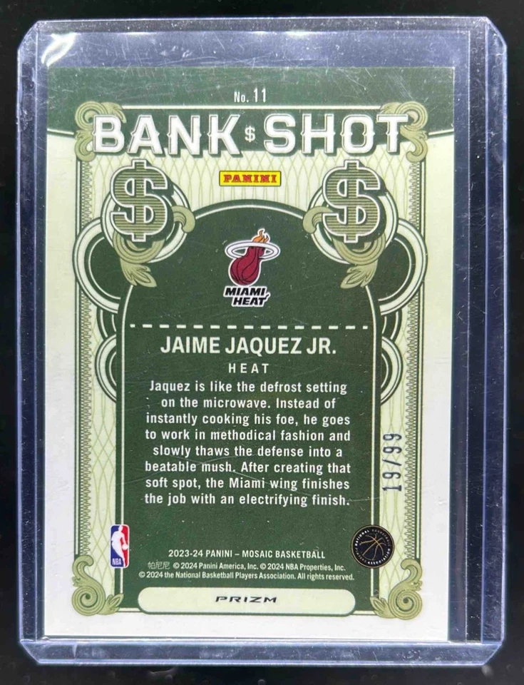 2023-24 Mosaic Jaime Jaquez Jr. Bank Shot RC Purple Rookie #19/99 Heat - Image 2 of 2