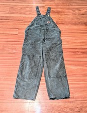 Vtg Carhartt R06 MOS Green duck canvas bib overalls 44x30 Double Knee Moss USA