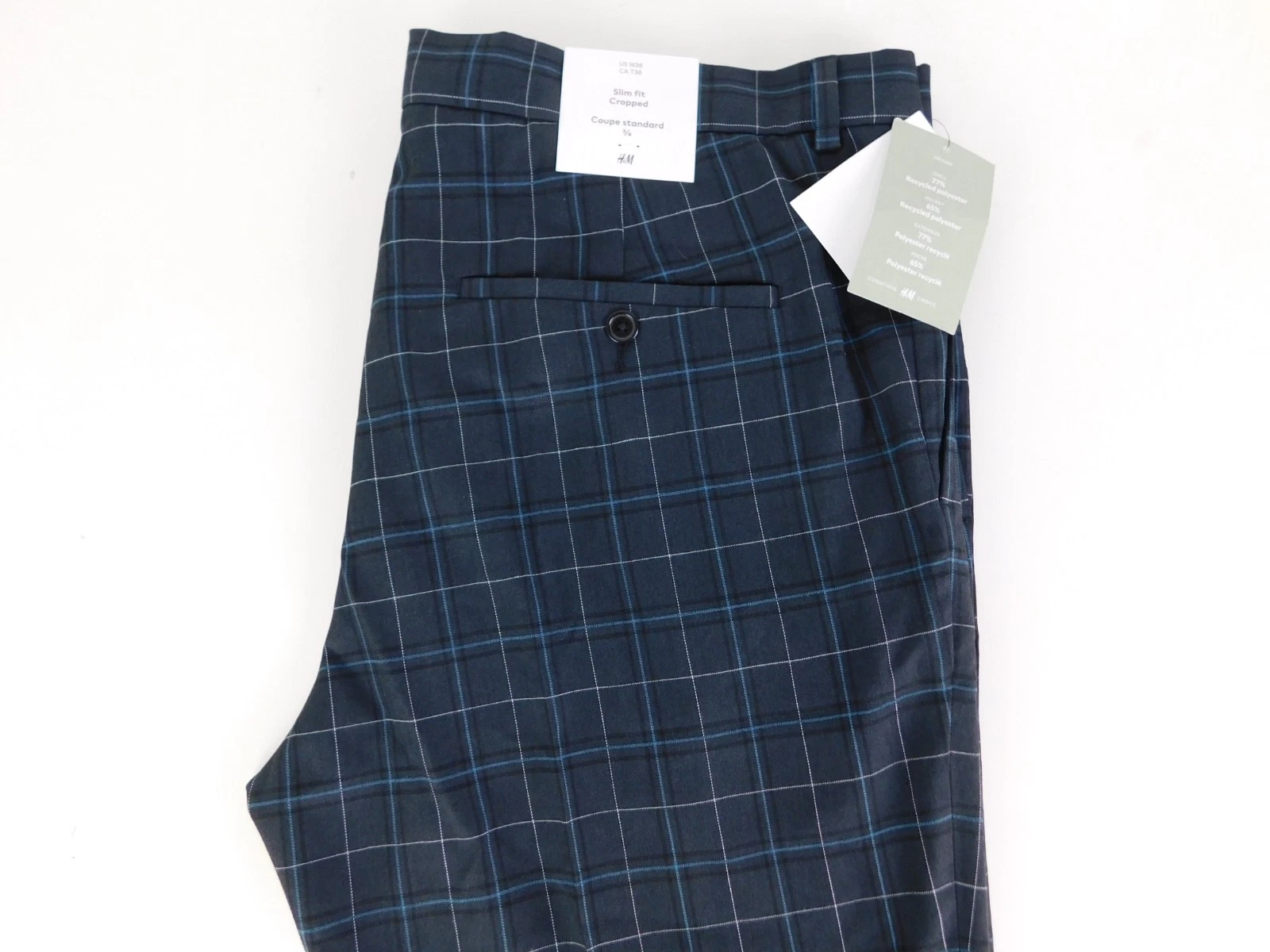 H&M Mens Designer Lightweight Gray Blue Checkered Dress Pants 40 x 29 NEW