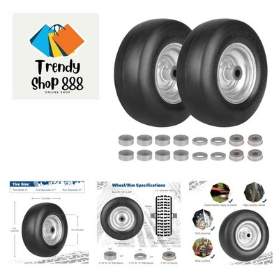 11x4.00-5 Flat Free Solid Tubeless Tire w/Silvery Steel Rim Fits Zero Turn Mo...