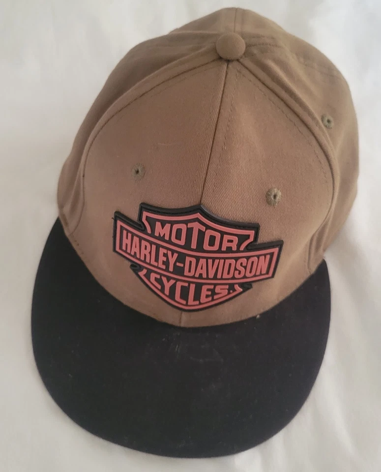 Gorra Harley Davidson ajustada XL marrón lona motocicleta motociclista billete recto Foto 2 de 4