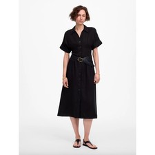 Madewell Pleated Midi Shirtdress 100% Linen A Line Minimalist Black Small NWT
