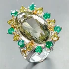 26 ct jewelry Natural Green Amethyst Ring 925 Sterling Silver Size 7.75 /R446289