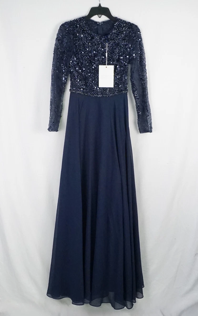 mid length evening dresses with sleeves Petite Johanna 3/4 Sleeve Sheer Matte Jersey Long Dress