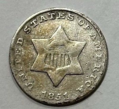 1851 Three Cent Silver Piece Trime 3c Type 1