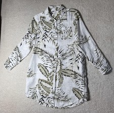 C&C California Dress Womens Medium White Green Palm Linen Tunic Button Front